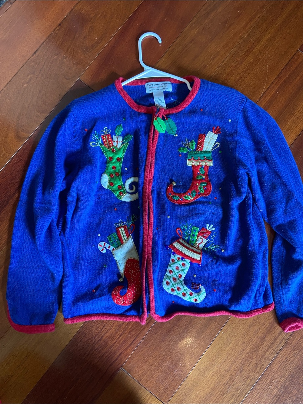 Vintage 90s Holiday Cardigan with Festive Stockings